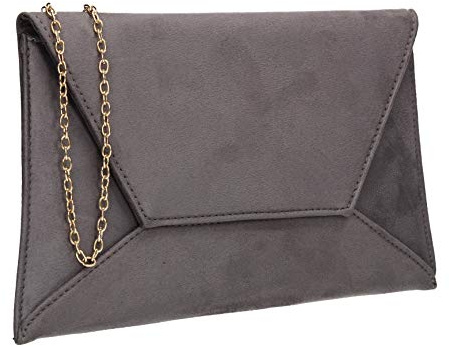 SwankySwans Dory Suedette Slim Party Prom Wedding Bridal Clutch Bag Grey