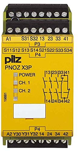 PILZ Sicherheitsschaltgerät PNOZ X3P C 24VDC 24VAC 3n/o 1n/c 1so 3 Schließer, 1 Öffner (B x H x T