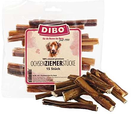 DIBO Ochsenziemer 12cm Stücke x 15 Stück, Naturkau-Snack oder Leckerli für Zwischendurch, Hundefutter, Qualitätskauartikel ohne Chemie von DIBO