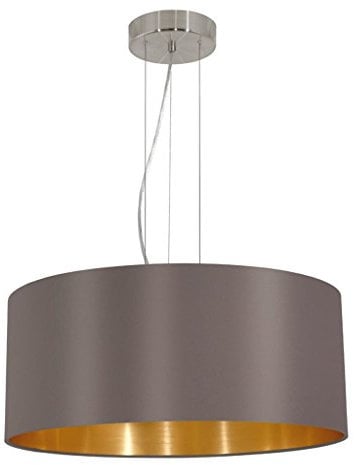 EGLO Pendellampe Maserlo, 3 flammige Textil Pendelleuchte, Hängeleuchte aus Metall in Silber mit Lampenschirm in Cappuccino und Gold, E27 Fassung, Ø 53 cm