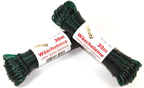 Wäscheleine TRANSPARENT 30m mit Stahleinlage Stahlseil Wäsche Leine extra stark 709 (Grün)