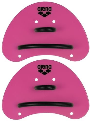 arena Finger Paddle Elite Handpaddel für Schwimmer, Schwimmbad-Trainingszubehör, Schwimmbad-Paddel mit Verstellbaren Riemen, Unbedeckte Handfläche, Pink-Black (95)