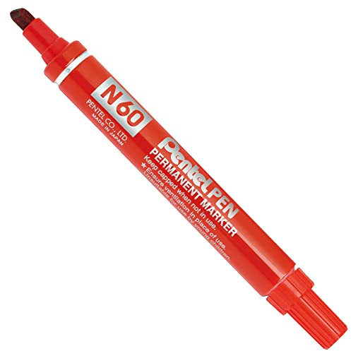 Pentel Pack of 12 Permanent Markers N60, Chisel Tip, Red