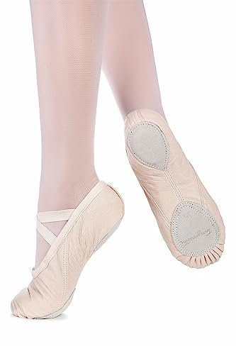 tanzmuster Ballettschuhe Mädchen - Toni - Leder - Geteilte Ledersohle - Ballettschläppchen für Kinder - beige Tanzschuhe fürs Ballett, Sandfarben, 25