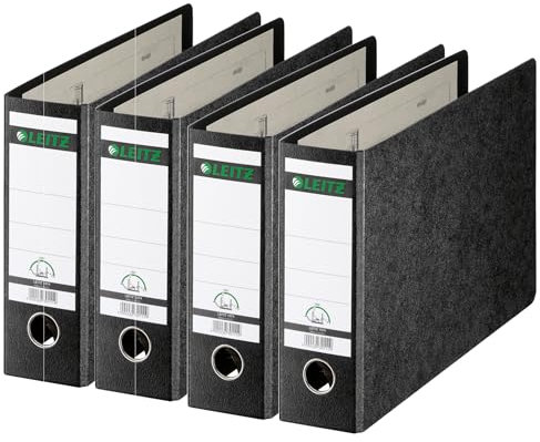 Leitz Qualitäts-Ordner 180° A4 quer, 4er Pack, Schwarz, 80 mm Rücken, A4-Querformat, Einband aus Hartpappe, 10740000