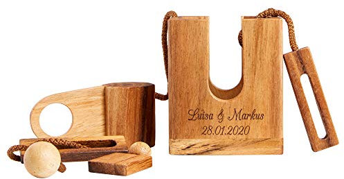 Casa Vivente Flaschenpuzzle aus dunklem Holz mit Gravur – Personalisiert mit Namen, Datum oder Wunschtext – Geschenke für Weinliebhaber