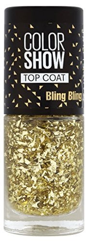 Gemey Maybelline Colorshow Top Coat Nagellack, 95 Bling Bling – goldfarbene Pailletten