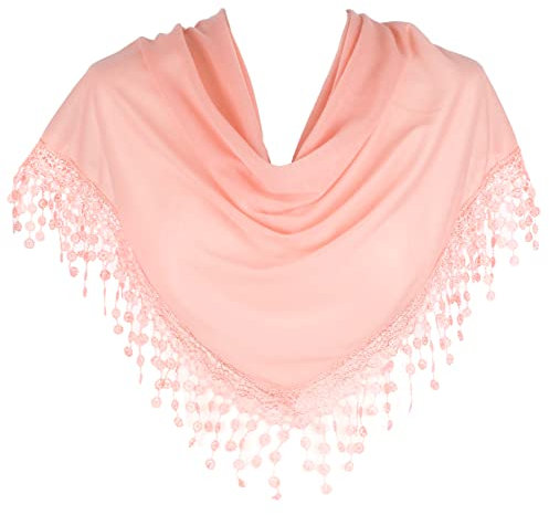 Hat To Socks Foulard Triangulaire avec Bande de Dentelles aux Fuseaux à Franges, pour les Femmes (rose saumon claire)