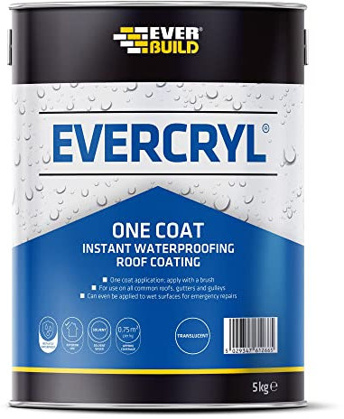 Everbuild Evercryl One Coat Instant Waterproofing – Suitable for Roofs, Gutters and Gulleys – Translucent – 5kg