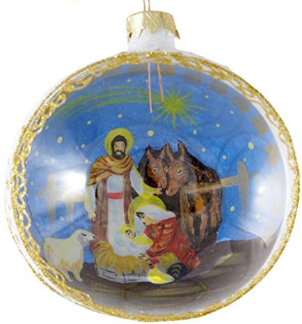 Holy Family Reverse handgemalte Weihnachtskugel. Hergestellt in der Ukraine.