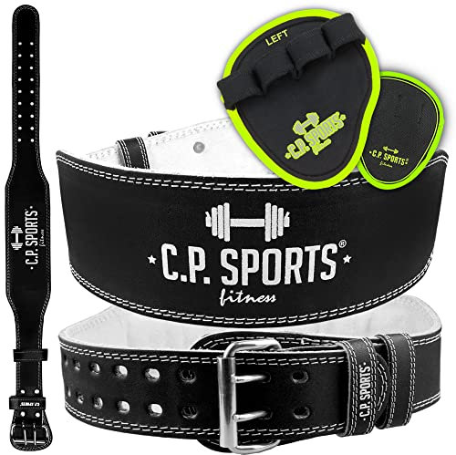 C.P.Sports Trainings Set Gewichthebergürtel Leder + Griff Pads