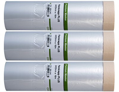 3 x Colorus Malerkrepp Masker Tape PLUS |Abdeckfolie mit Klebeband 240 cm x 16 m | Malerband mit Malerfolie | Klebebandfolie für Innen | Abdeckfolie mit Klebestreifen | UV-beständig 7 Tage