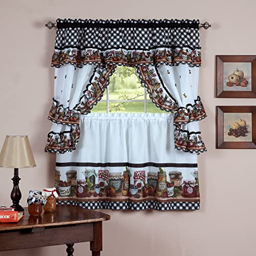 Achim Home Furnishings Naturally Home MJCS36ML12 Einmachgläser, Küchenvorhang, Hütten-Set, Etagen und gekräuselte Girlande, 91,4 cm lang, Mehrfarbig
