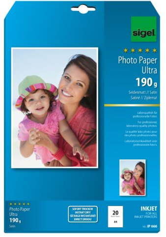 SIGEL IP666 InkJet Fotopapier Ultra, A4, 20 Blatt, seidenmatt, extrem lichtbeständig, 190 g, für hochwertige Fotografien
