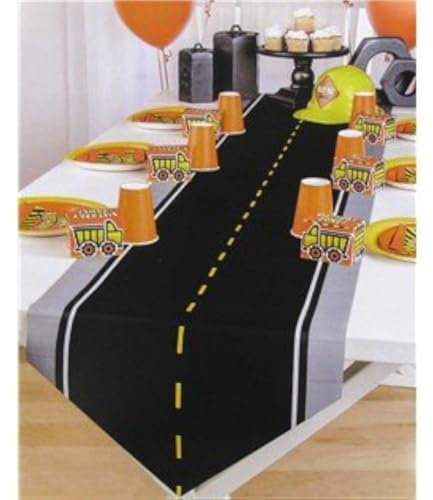 CraftyCrocodile Tischläufer, Baustellenpartys, 88 x 18 inches, Schwarz, Gestreift, Wasserabweisend, 8-10 Personen