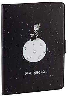 Wondee Funda Tablet Universal de 9,7 a 10,2 Pulgadas - Tipo Libro con Diseño de Luna sobre fondo Negro
