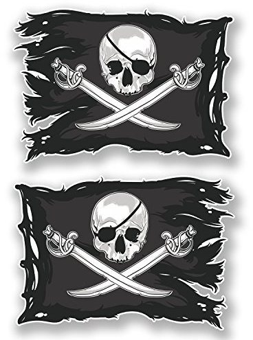 Vinyl-Aufkleber, Motiv: Jolly Roger, Totenkopf, 15 cm breit x 10,5 cm hoch, 2 Stück