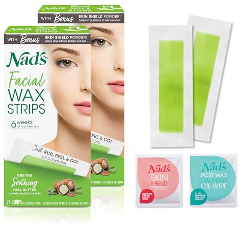 Nad's Facial Wax Strips, Fragrance free, 48 Count (Pack of 2)