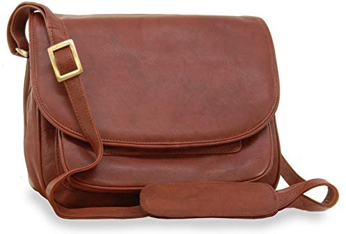 VISCONTI - Damen Leder Umhängetasche - Handtasche Mittelgroß - Crossbody Bag Für Notizbuch A5 - Verstellbarer Schultergurt - JOANNA 2195 - Braun