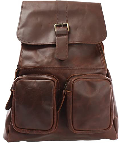 LECONI Rucksack Vintage Lederrucksack Wanderrucksack Freizeitrucksack Natur echtes Rindsleder Stadtrucksack Cityrucksack Damen + Herren 31x40x11cm braun LE1008-wax