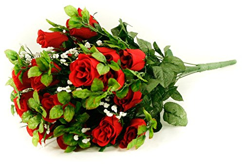 FloristryWarehouse Artificial silk flower Rose & Gyp bunch 24 stems of Red Roses 55cm