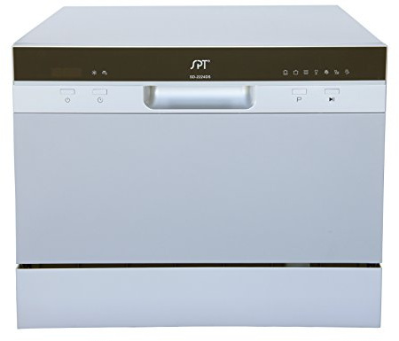 SPT SD-2224DS ENERGY STAR Compact Countertop Dishwasher with Delay Start - Portable Dishwasher with Stainless Steel Interior and 6 Place Settings Rack Silverware Basket, Silver