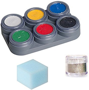 Grimas Water Make up Palette Theaterschminke Kinderschminke 6 Farben Schwamm Glitzer Set