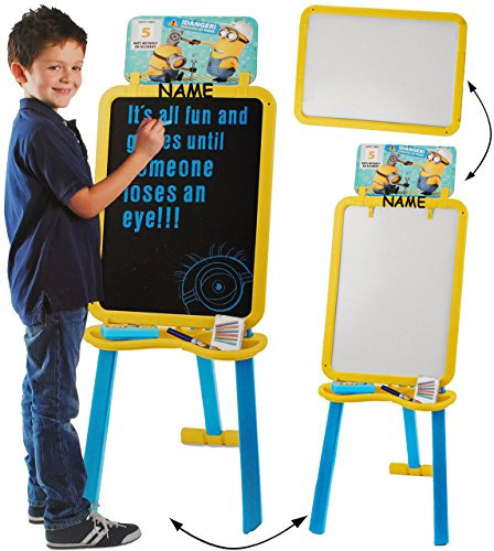 alles-meine.de GmbH 3 in 1: Schreibtafel/Maltafel/Staffelei - Minnion - Ich einfach unverbesserlich - incl. Name - 1,18 m hoch - doppelseitig - Set mit Zubehör - Standtaf..