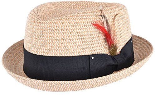 MAZ Unisex Paper Straw Pork Pie Hat Crushable Summer Trilby with Band and Adjustable Sweatband Natural