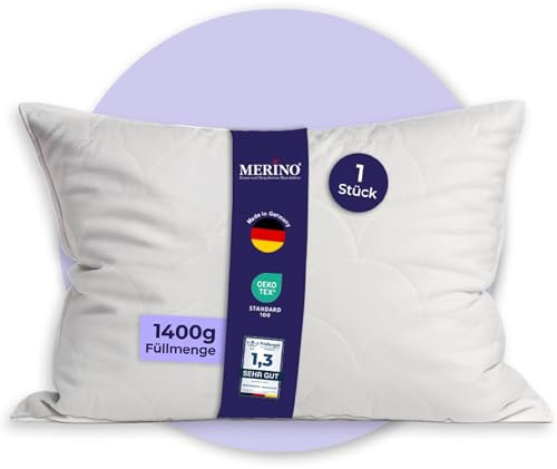 Merino-Betten Hochwertiges Kopfkissen 60x90 | Schlafkissen | Innenkissen mit verstepptem Bezug | Serie Wolke