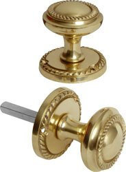Ironmongery World®Solid Brass Georgian Round Mortice Door Knobs Pull Handles Set