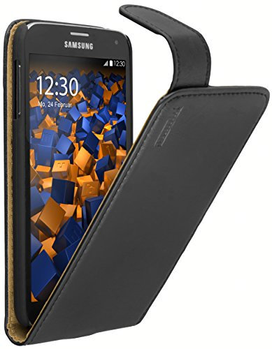 mumbi Echt Leder Flip Case kompatibel mit Samsung Galaxy S5 / S5 Neo Hülle Leder Tasche Case Wallet, schwarz