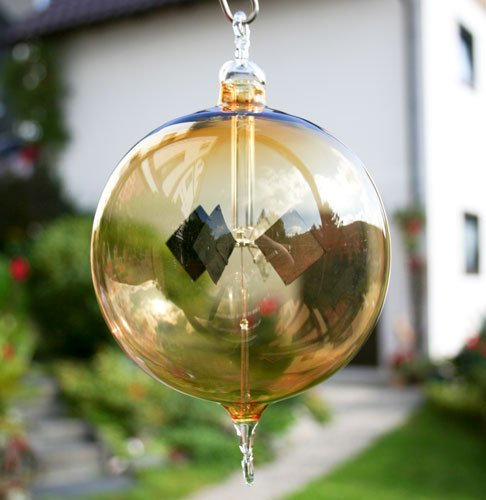 Lauschaer Glaskunst Lichtmühle Kugel mit Tropfen farbig Bernstein 60 mm Hängend für Festliche Anlässe