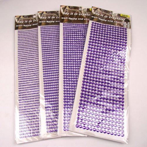 Meena Supplies Up to 1350x Stick On Self Adhesive Rhinestones - (Purple, 4mm x990 pcs)
