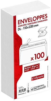 Calligraphe 5665C - Packung mit 100 Umschlägen Calligraphe DL-110x220mm, selbstklebend, 80g, Weiß, 1 Pack