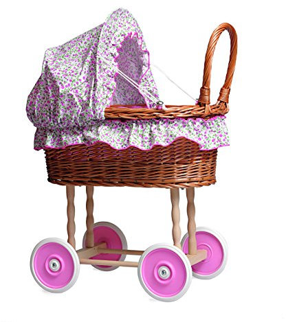 Egmont Weidenkinderwagen mit Blumen-Bettwäsche