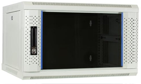 DSIT 6HE Netzwerkschrank (Serverschrank) 19 Zoll Wandmontage - mit Glastür - Weiß - (BxTxH) 600 x 450 x 367 mm - Traglast 60 kg