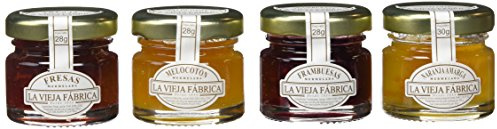 La Vieja Fábrica | Surtido de mermeladas TRADICIONAL | Pack de 4 x 28g | Naranja Amarga | Frambuesas | Melocotón | Fresas
