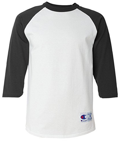 Champion Men's Raglan Baseball T-Shirt, White/Black, XXX-Large