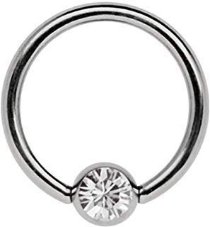 Titan Ring in 1,2 x 8 mm als Lippenbändchen Piercing mit flachem Stein in 4 mm Ø, klar