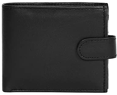 RAS Mens RFID Blocking Soft Real Leather Coin Pocket Purse Trifold Wallet 895 (Black)