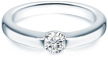 Trilani Damen Verlobungsring aus 925/- Sterling Silber mit Zirkonia im Brillantschliff - Solitärring Bandring Antragsring