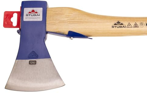 STUBAI Forstaxt | 1250 g Kopfgewicht | Axt Rheinische Form aus Stahl mit Holzgriff, kleine Axt zur Wald- und Gartenarbeit, Fällaxt, Spaltaxt, Universalaxt