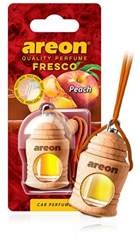 Areon Fresco Car Air Freshener Peach Perfume Diffuser Hanging Glass Bottle Mini Wood Pendant Liquid Sweet Fruit Scent Long Lasting Home Office Room Van 3D 4ml Pack of 1