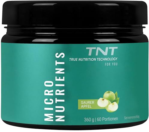 TNT Multivitamin Pulver mit 24 Vitaminen & Mineralien (360g) • Vitamin Komplex mit Grüntee Extrakt, Spirulina & Coenzym Q10 • Micronutrients (Saurer Apple)
