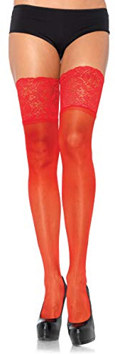 Leg Avenue Stay Up Sheer +, Red, Plus Size