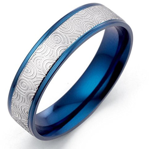Gemini personalisiert Gravieren Muti (Zulu) Ton Blau & Silber Hochzeit Jahrestag Versprechen Ring Titan für Männer, Frauen, Paare,-Breite 6 mm