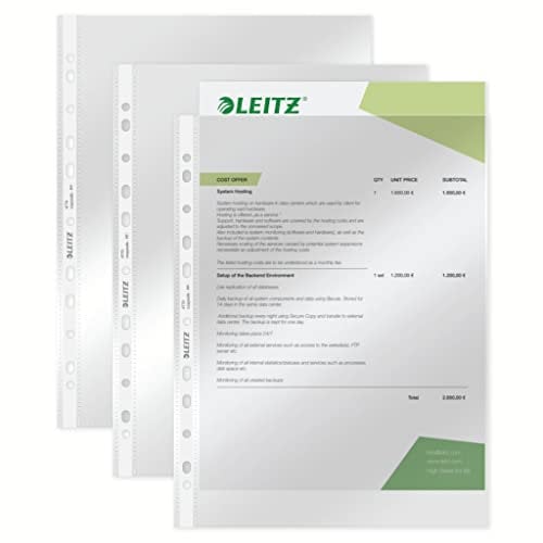 Leitz 4770-00-02 Prospekthüllen Standard A4, glasklar 80my oben offen PP Inh.100