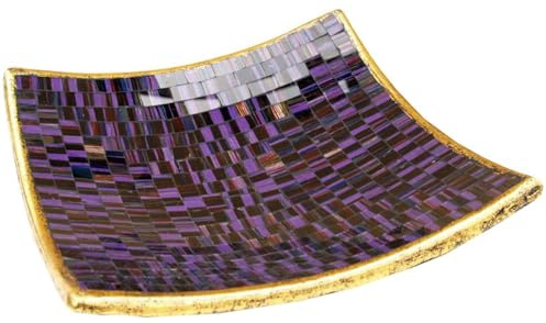 Eckige Mosaikschale, handgearbeitete Keramik, Design 11, mittel (25*25 cm) | Einzigartige Terrakotta-Schale mit bunten Glasmosaiken, ideal für Obst oder als Untersetzer.