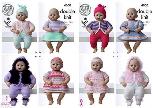 King Cole Dolls Clothes Knitting Pattern 4000,Multicolor,16.